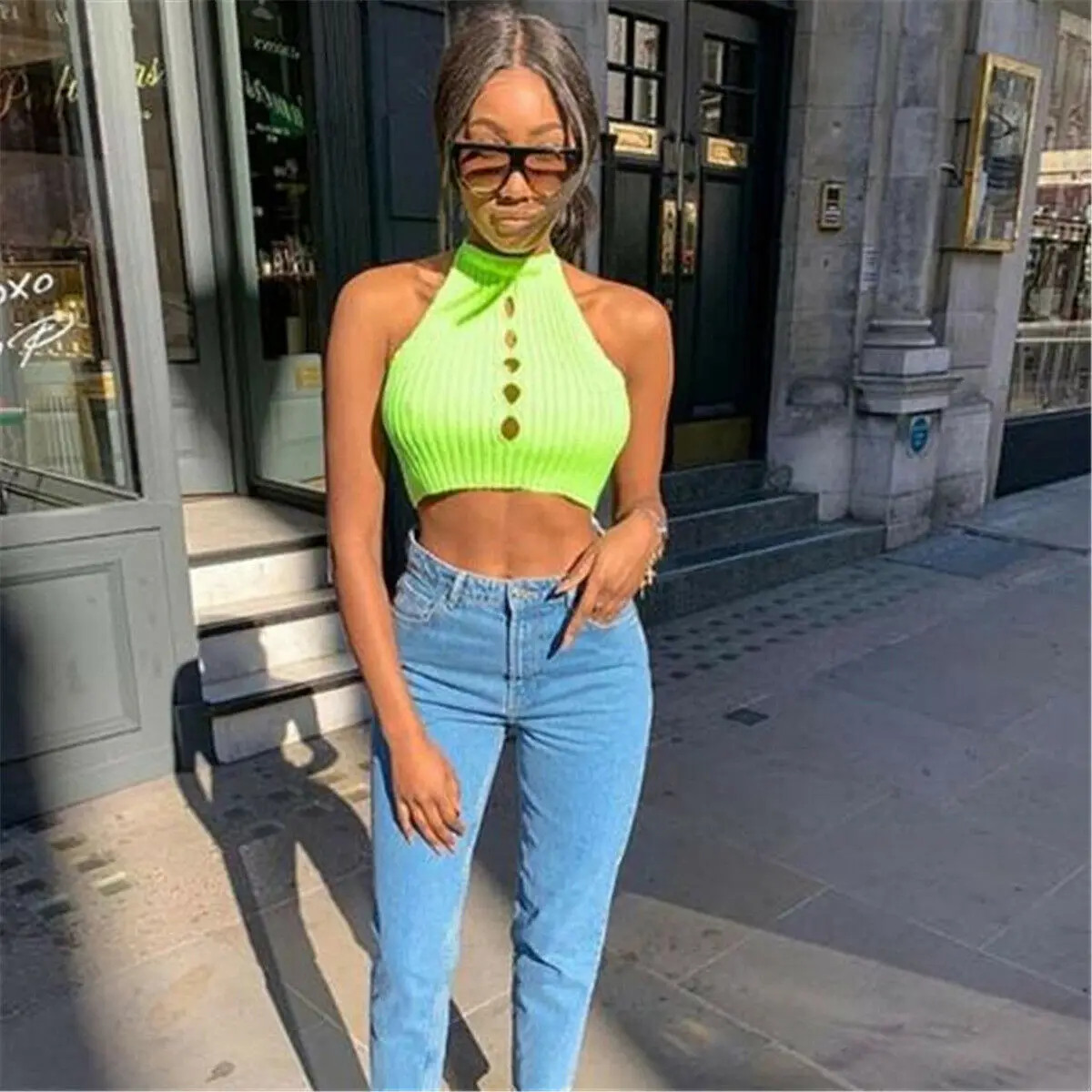 Новые женские модные повседневные летние топы на бретельках одноцветные