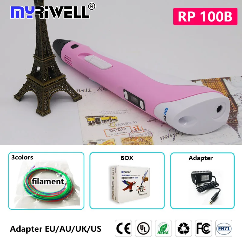 Myriwell 3d Ручка rp 100a rp 100b 1,75 мм abs filamen pla пластик 3 d ручка с 3D-принтом Умная Ручка для детей подарок на день рождения 3d Ручка - Цвет: v2 Pink RP 100B