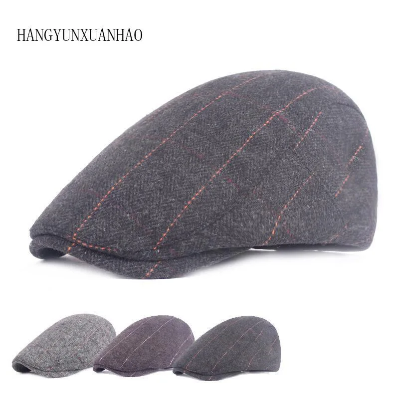 

HANGYUNXUANHAO Men Berets Herringbone Gatsby Tweed Cap Newsboy Male Beret Peaky Blinders Hat Spring Women Flat Beret Hats