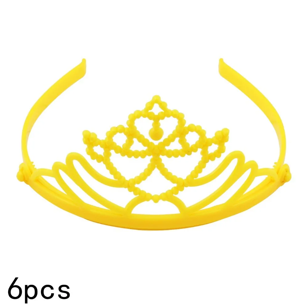 Yellow Headbands 6 шт. Candygirl пластиковая повязка-корона для маленьких девочек Детская тиара обруч для волос аксессуары, лента для волос головной убор DIY - Цвет: Yellow Headbands