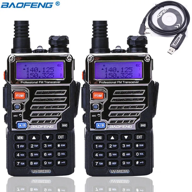 

2PCS BAOFENG UV-5RE 8W 10km long range HIGH POWER Handheld walkie talkie cb HAM Radio upgrade of BF-UV5RE+USB Programming cable