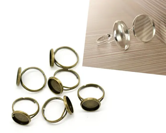 

150pcs Antique Bronze Adjustable Ring Blank fit 12mm cameo glass dome Cabochons and Flatbacks display