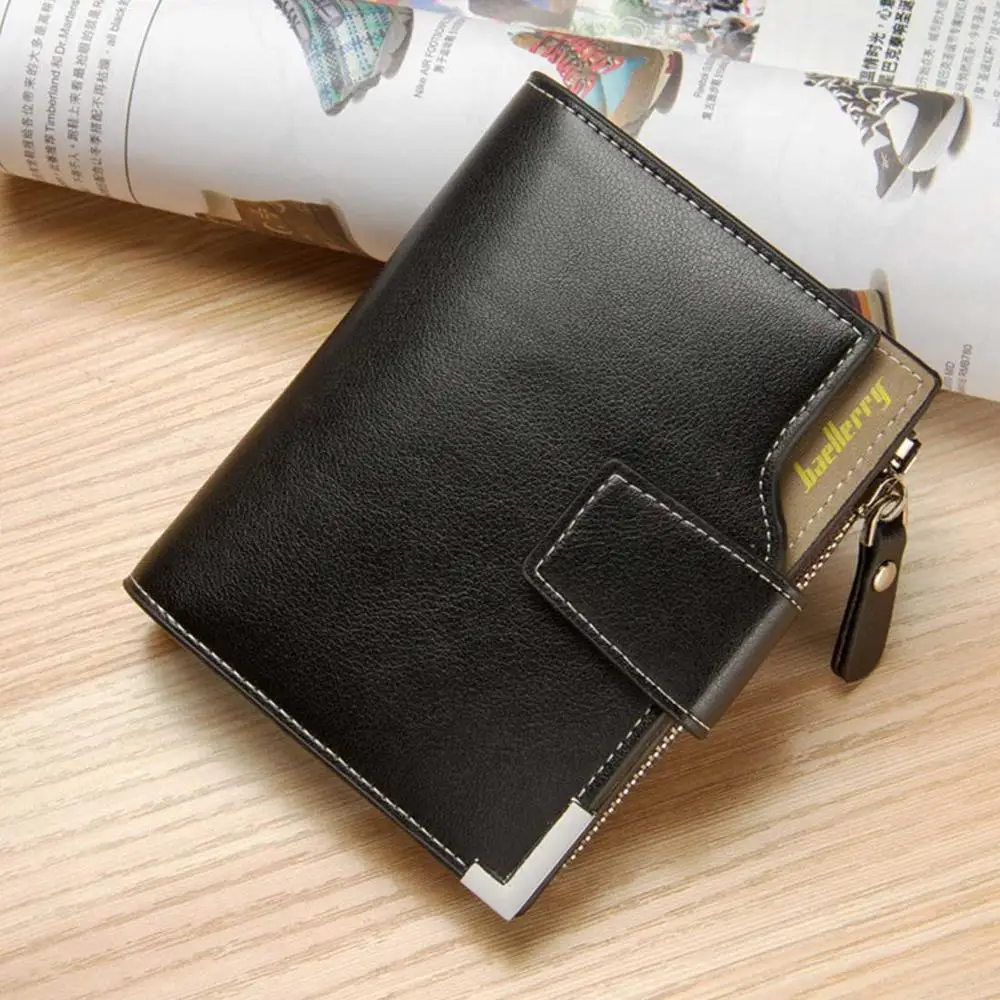 black Baellerry, деловые мужские кошельки из искусственной кожи, короткие, на молнии, с отделением для фотографий, стильные, повседневные мужские кошельки, роскошные мужские кошельки - Цвет: black