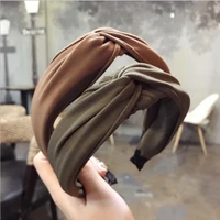 2019 new spring hairband women cotton knotted headband vintage turban hair accessories wideside knot solid headwear