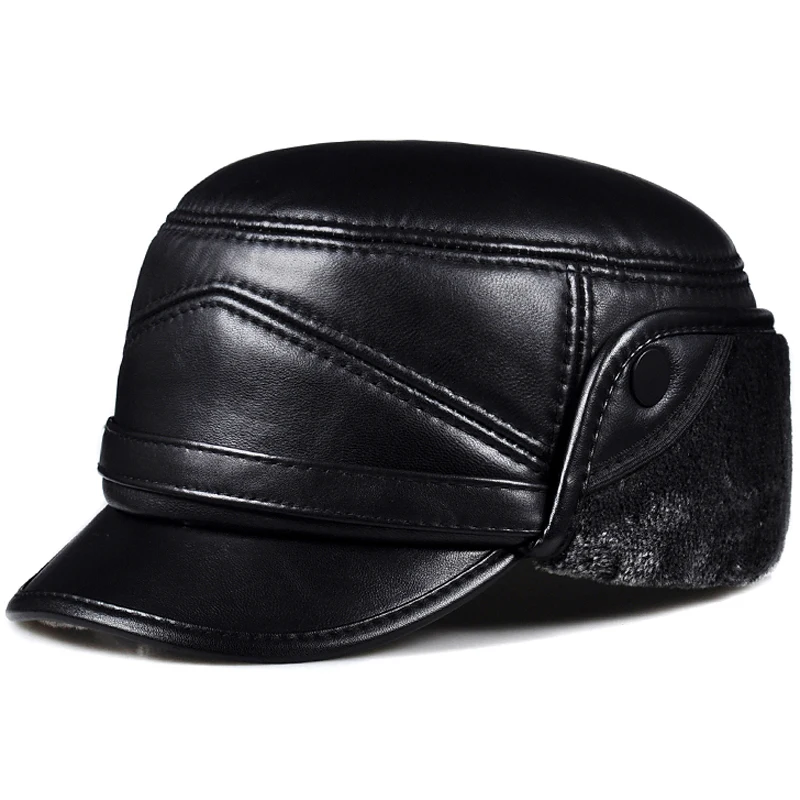 Мужская 100% натуральная кожа овчина snapback Повседневная зимняя шапка-бомбер для