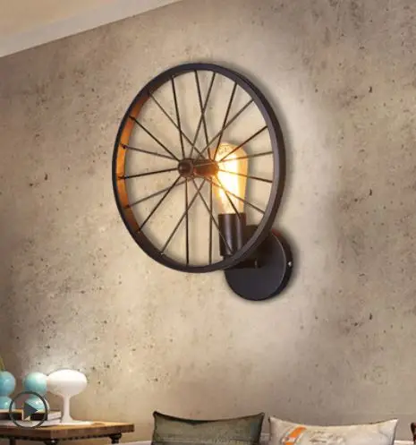 Retro wall lamp loft creative personality restaurant bar American country wrought iron industrial wind lamps wheel lights | Лампы и