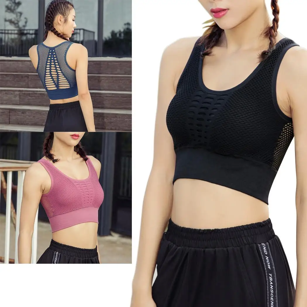 Women Casual O-Neck Sleeveless Mesh Patchwork Slim Short Sporting Vest Bra Soft and breathable material. | Спорт и развлечения