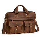 Сумка мужская для ноутбука из натуральной кожи, саквояж на плечо из воловьей кожи Крейзи Хорс, Классическая дорожная сумочка-мессенджер в деловом стиле ретро