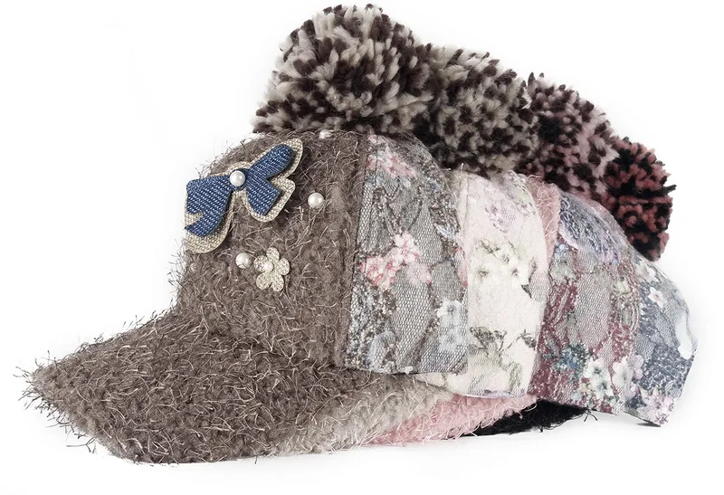 

Joymay New fashion winter cap diamante Rhinestone warm fur cap Leisure Fake hair baseball cap for women lady girl W079