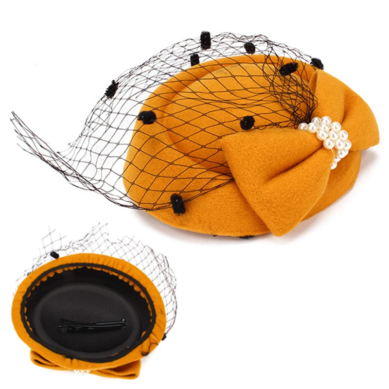 1 шт. детский берет для взрослых девочек инкрустация жемчугом кружевная вуаль