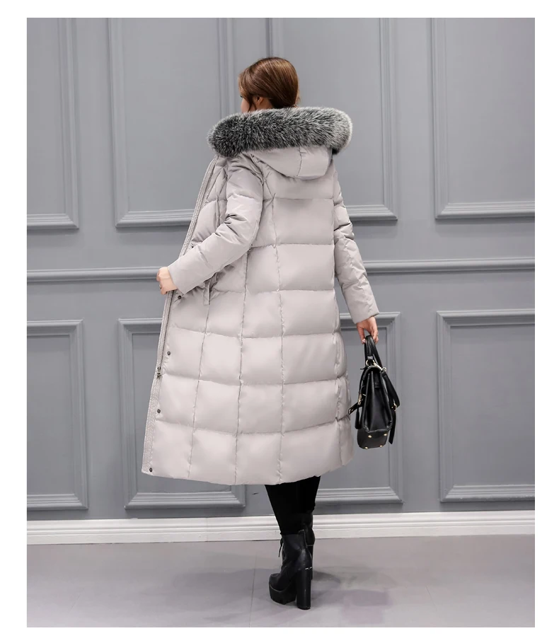 Женский зимний пуховик на утином пуху длинная парка с капюшоном и меховым