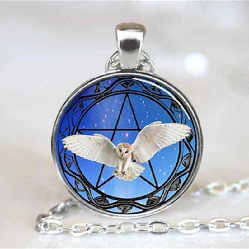 Черный кулон wiccan ожерелье воротник Wicca пентаграмма синий стеклянный кулон cristal colgante Wicca ошейник A-032 HZ1