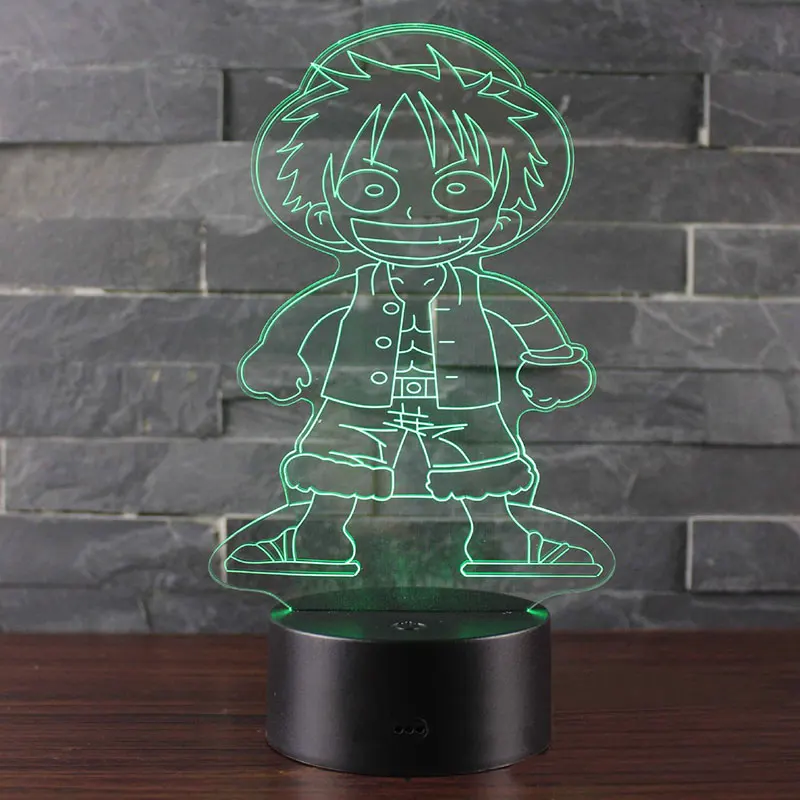 Мультяшный Забавный Луффи тема 3D лампа светодиодный ночсветильник 7 цветов смены