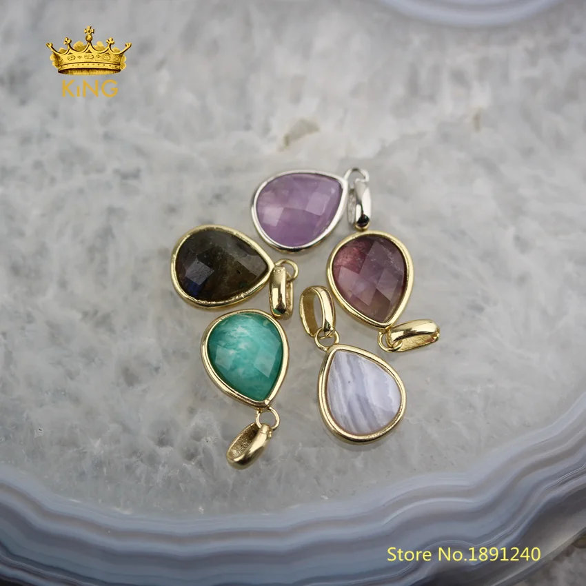 

10pcs Faceted Stones Charms Small Pendants,10x12mm Cut Teardrop Random Stones,Quartz Crystal,Amazonite Fine Jewelry DSS157