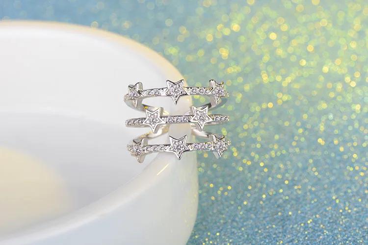 Тонкое трехслойное кольцо с дизайном звёзды 3 А циркониевое модное для женщин и