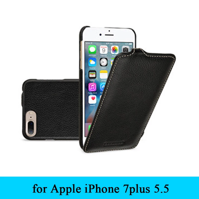 Premium Cow Genuine Leather Case Business Up and Down Flip Phone Skin Cover Bag for Apple iPhone 7plus 7 Plus 5.5+Free Gift