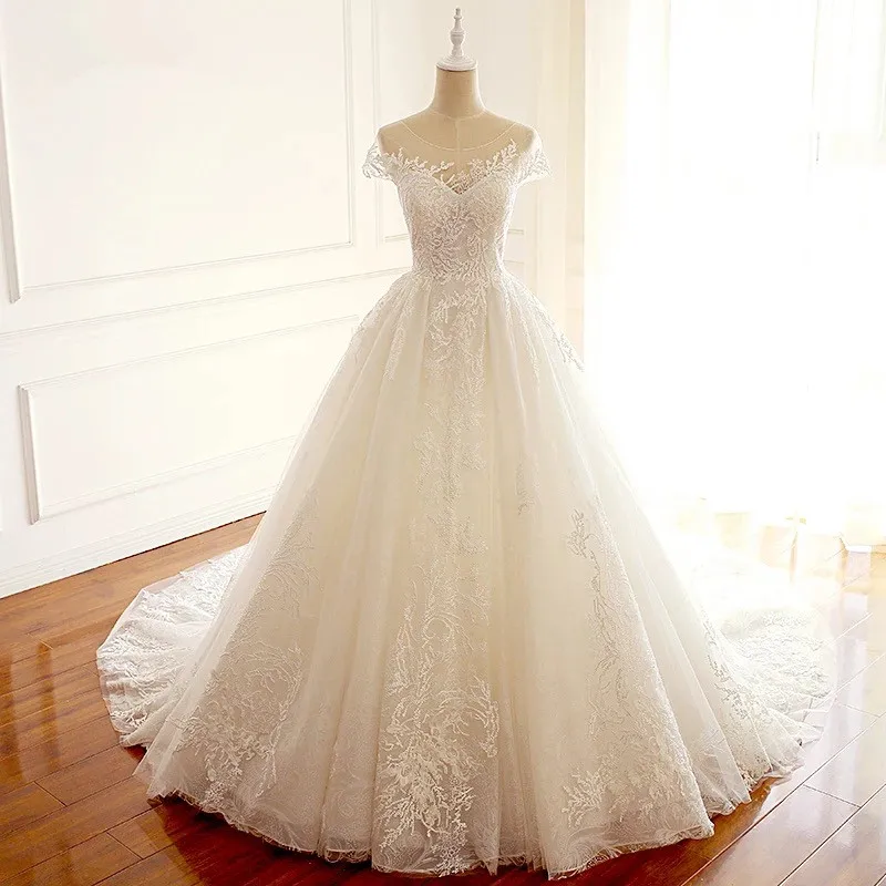 

Custom Made Ball Gown Backless Tulle Lace Flowers Elegant Vintage Wedding Dresses Wedding Gown 2021 Real Photo WH19