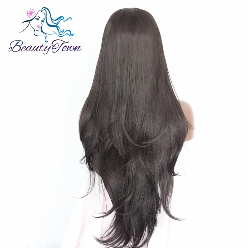 BeautyTown 4# натуральный черный цвет синтетические термостойкие волосы 150% плотность Косплей вечерние синтетические кружева спереди парик для женщин