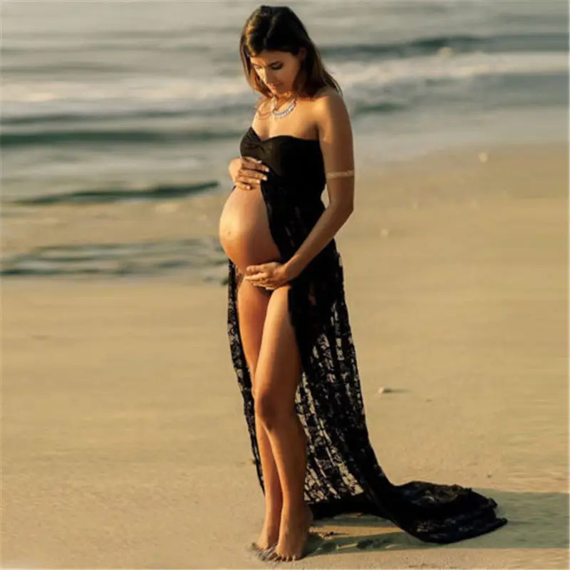 New Women Pregnant Maternity Clothing Dress Off Sleeve Lace Long Maxi For Photography Props Shoot |