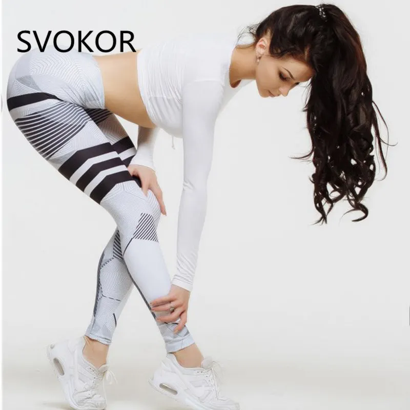 SVOKOR женские леггинсы с принтом, для фитнеса, полиэстер, v-образный вырез на талии, соты, джеггинсы, длинные, модные, тянущиеся, леггинсы для девочек, пуш-ап - Цвет: Белый