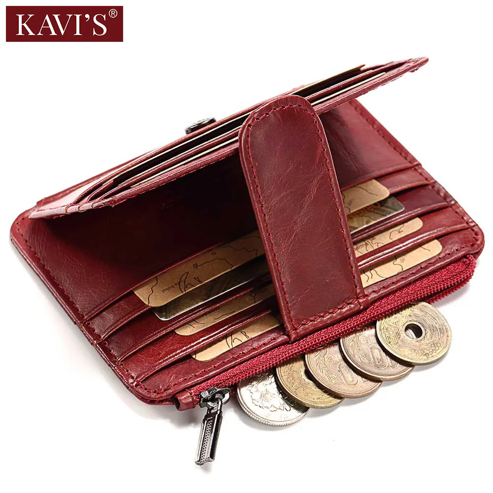 KAVIS 100% держатель для карт из натуральной кожи на молнии женские модные кошельки ID