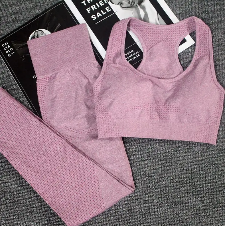 Pink Vital, бесшовный комплект для йоги, женская одежда для фитнеса, спортивная одежда, женские леггинсы для спортзала, колготки, мягкий пуш-ап спортивный бюстгальтер, 2 шт., спортивные костюмы - Цвет: Pink