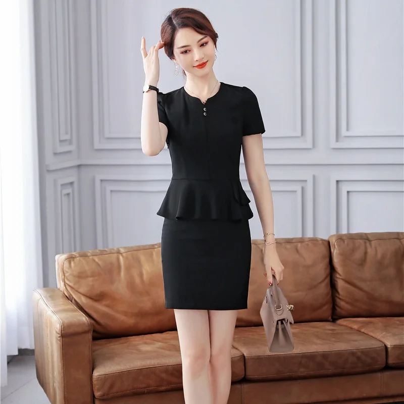 Летние женские деловые костюмы с юбкой из двух предметов и курткой Офисная форма