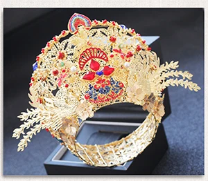 Large Queen CrownSet Himstory роскошный китайский стиль Феникс Принцесса Свадебная Корона для волос винтажные китайские золотые повязки на голову свадебные аксессуары для волос - Окраска металла: Large Queen CrownSet