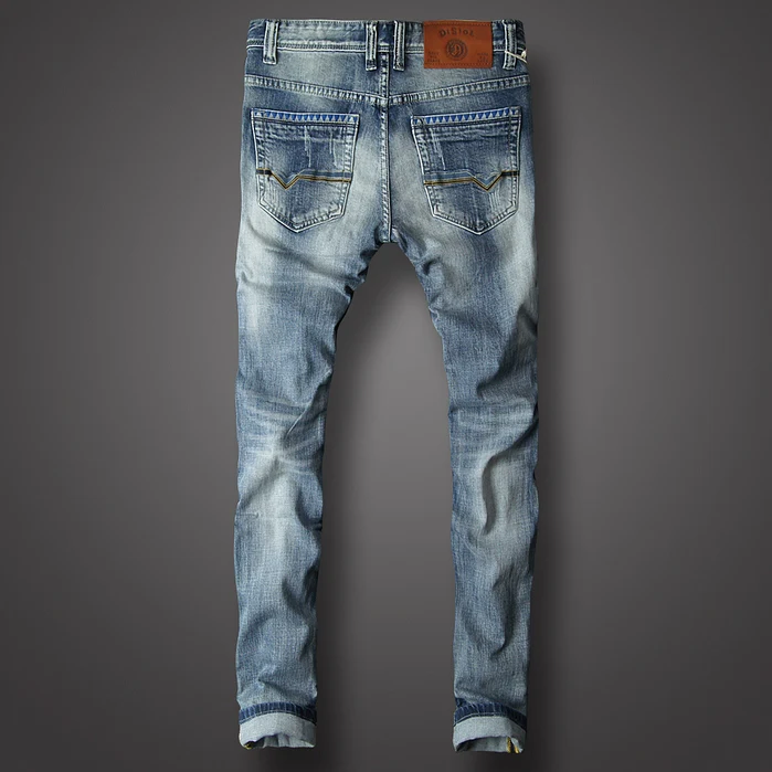 Итальянский стиль модный мужской джинсовый светильник синие зауженные рваные