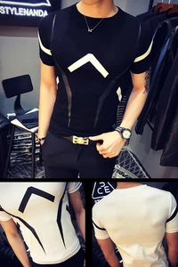 2018 британская облегающая футболка для жесткого парня с геометрическим принтом и коротким рукавом мужская футболка модная облегающая Мужская футболка мужской Кондиционер