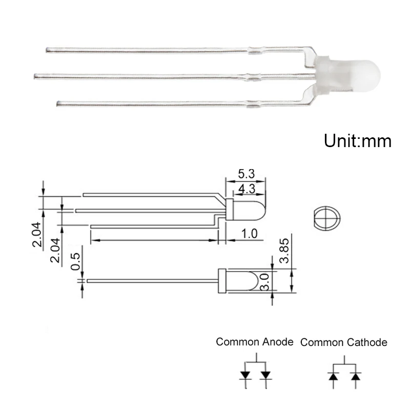 Светодиодный двухцветной анод 20 мА Круглый 3 контактный светодиодный светильник