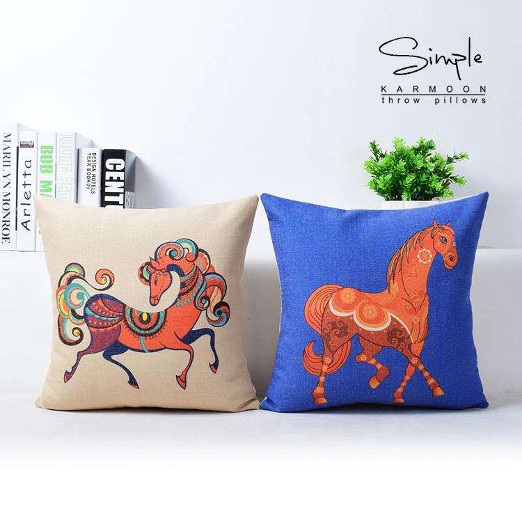 Восточный картина подушка с лошадью крышка стола льняные китайский лошадей