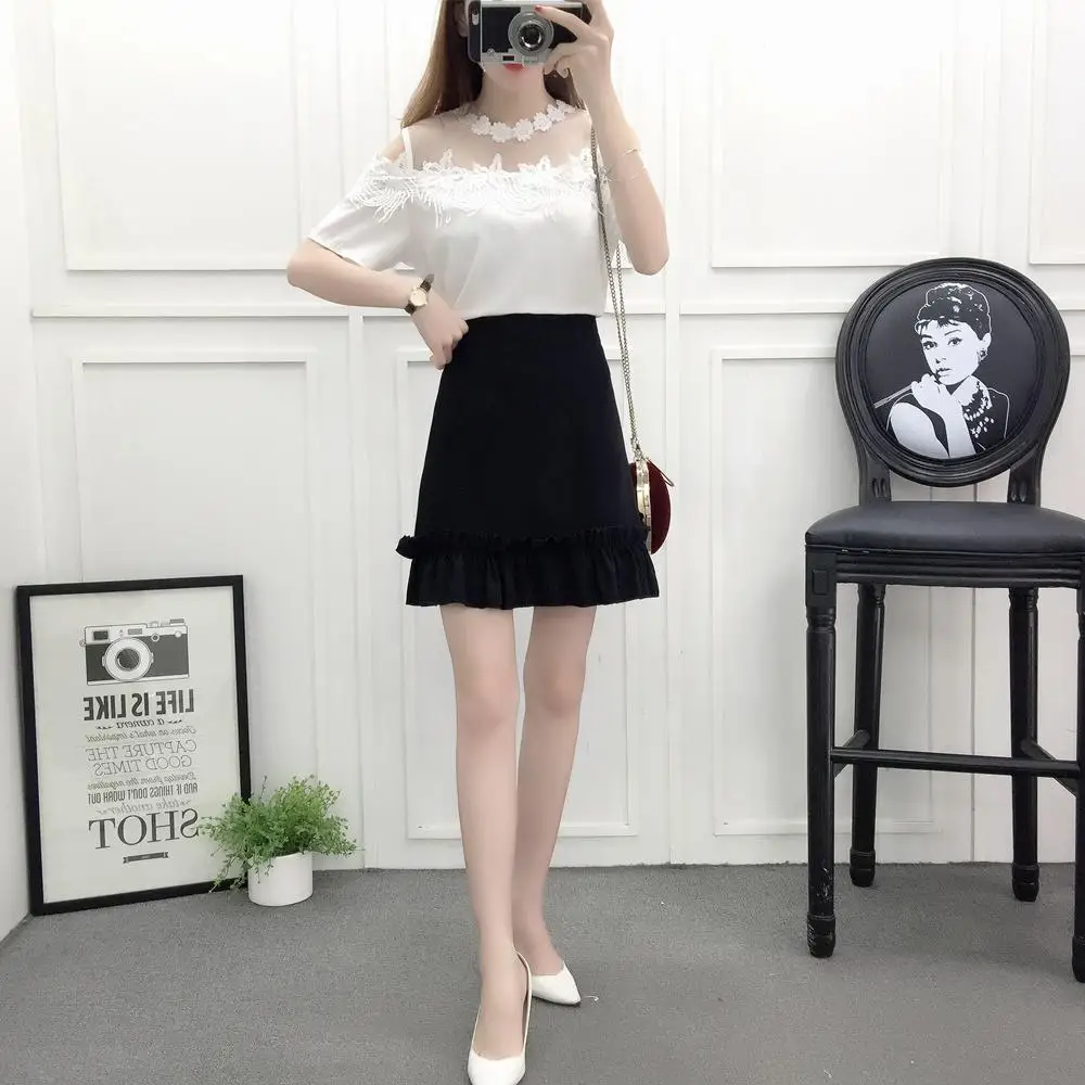 

new 2018 spring and summer sweet girl fashion suits dew shoulder gown solid skirts lady outfit 2 pcs clothing set women vestidos