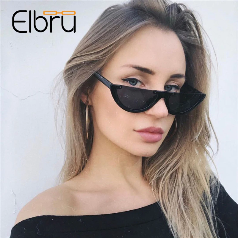Женские винтажные солнцезащитные очки Elbru кошачий глаз в полуоправе стиле ретро