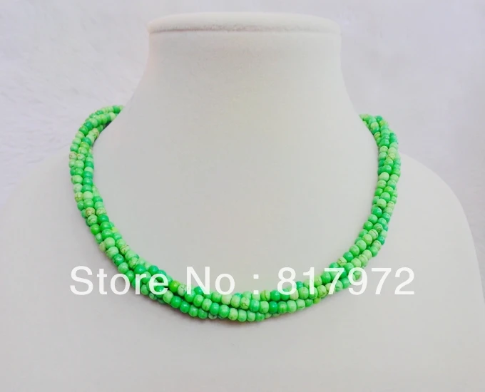 

4 Rows 4mm Bead Apple Green Stone howlite Round Bead Multilayer Twined Handmade Necklace Woman jewelry Party charm