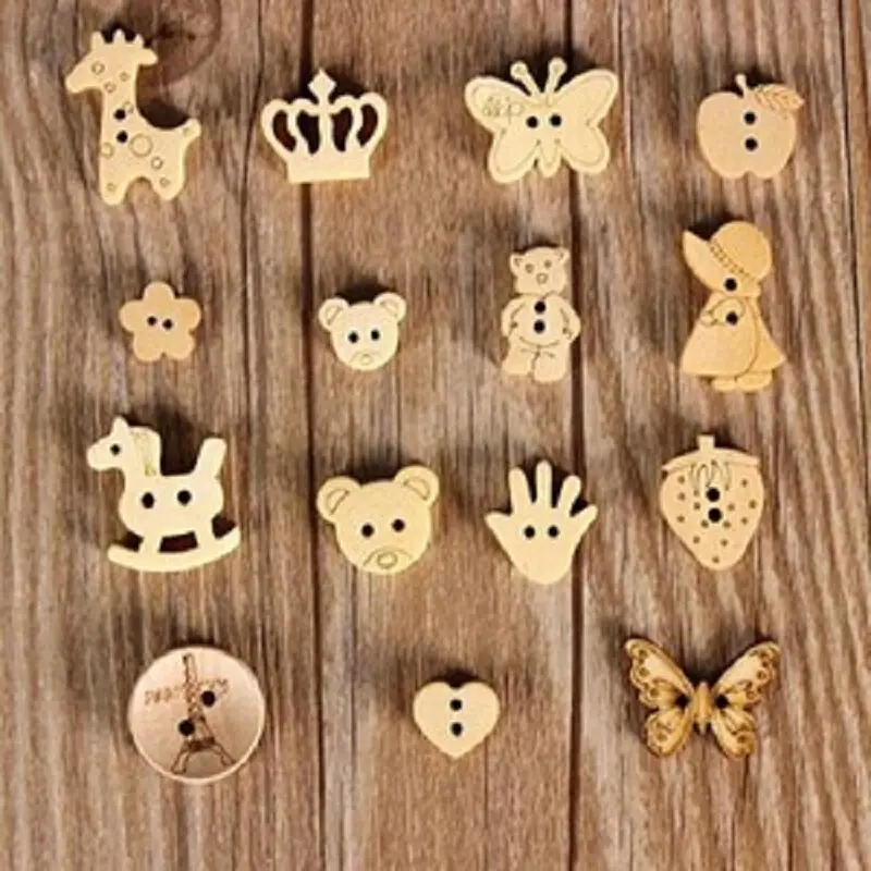 Meihua Дерево Кнопки DIY детские для малышей с героями мультфильмов симпатичные