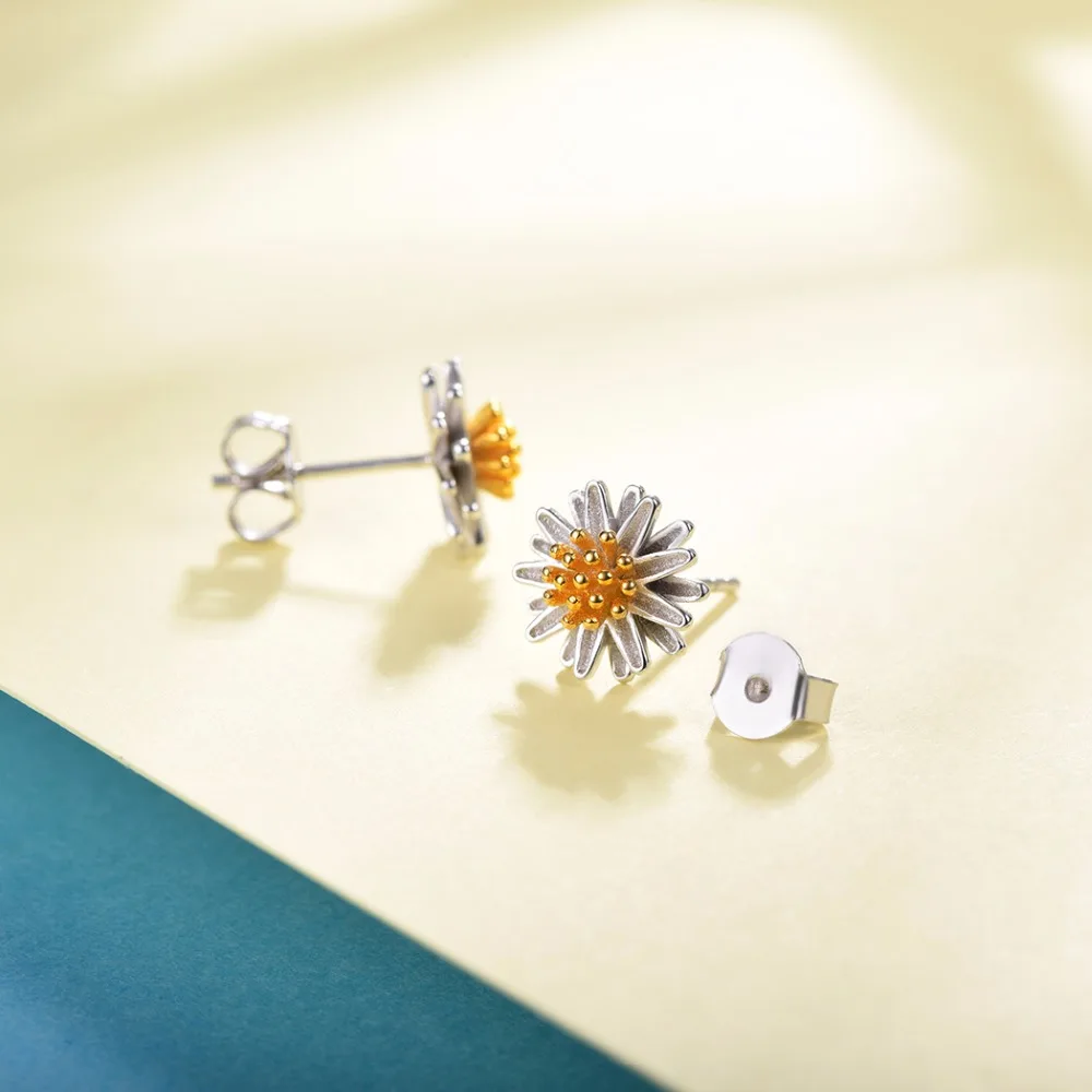 Женские серьги гвоздики из серебра 925 пробы с цветами|stud earrings|daisy stud earrings925 sterling |