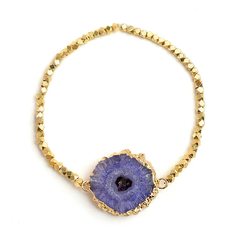 6-Purple Blue BOJIU натуральный Druzy красивые браслеты с камнем для женщин Дамы Золото граненый браслет из медного бисера Femme Рождество Валентина BCSET130 - Окраска металла: 6-Purple Blue
