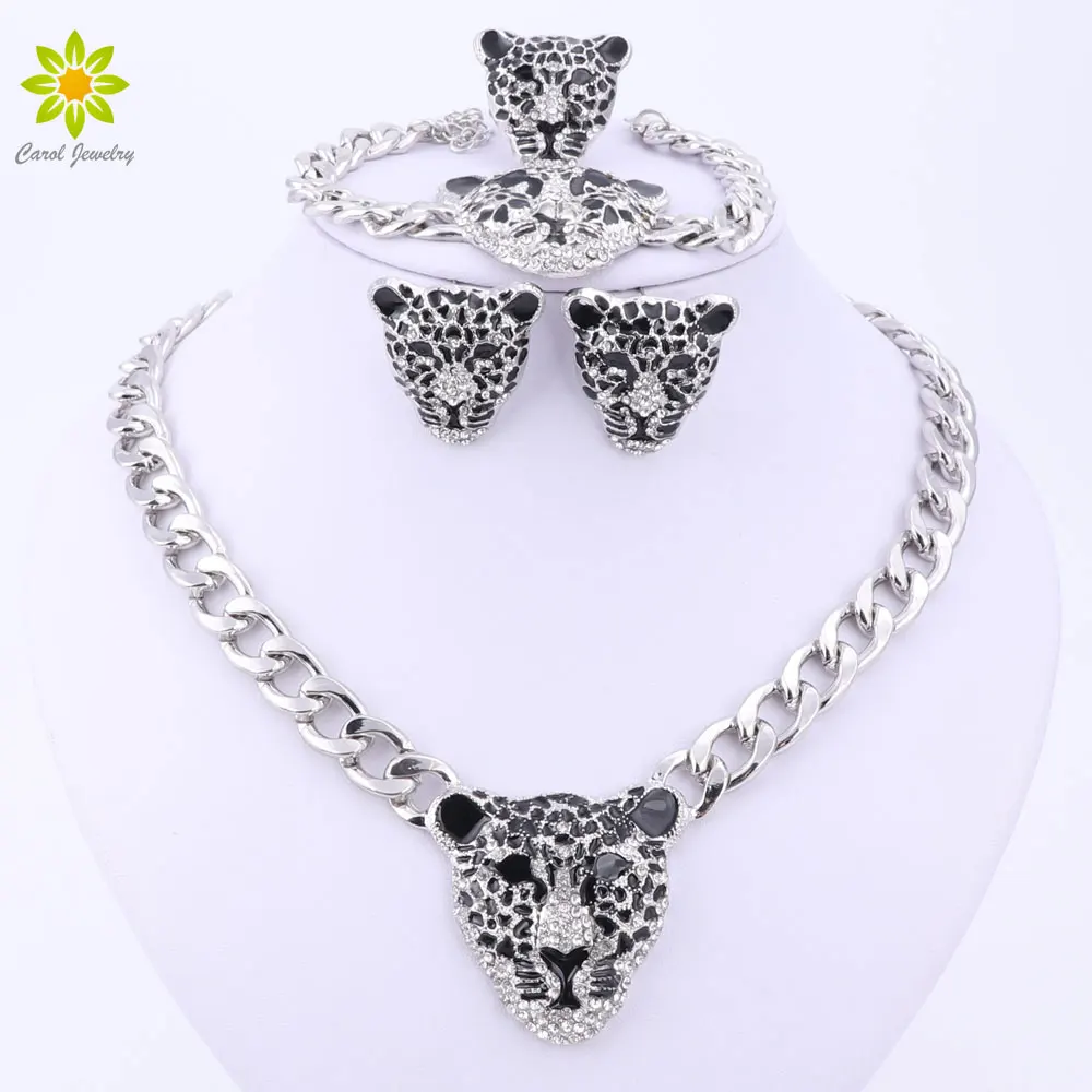Стильный Леопардовый браслет серьги кольцо ожерелье набор для женщин модный