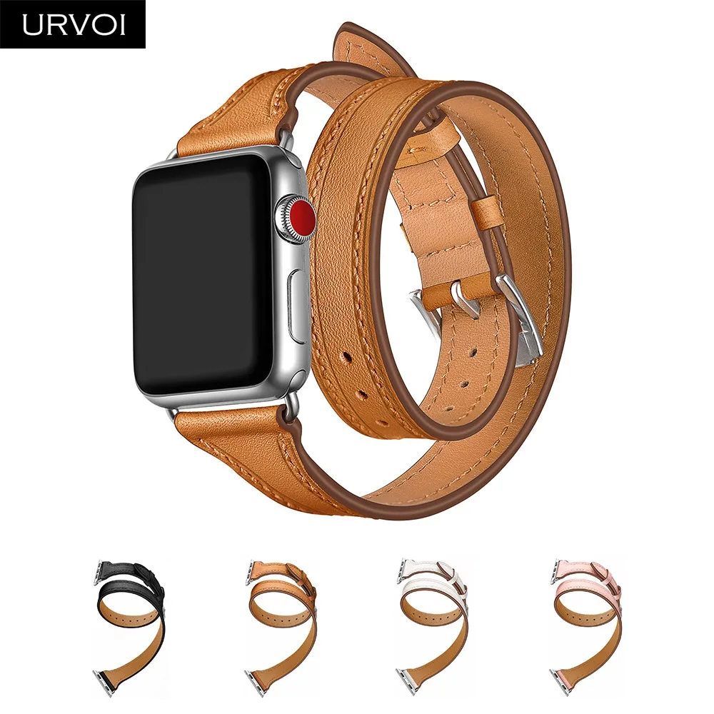 URVOI двойной пряжкой для Apple Watch версии 6 SE 5 4 321 кожаный ремешок наручных часов iwatch