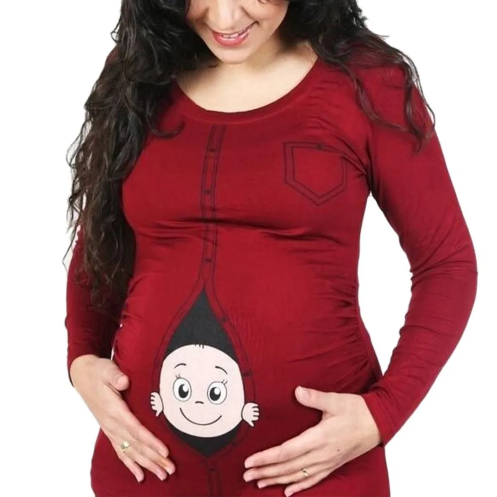 Rendy Baby Peeking женская блузка для беременных Футболка топы размера плюс 3XL ropa embarazada @