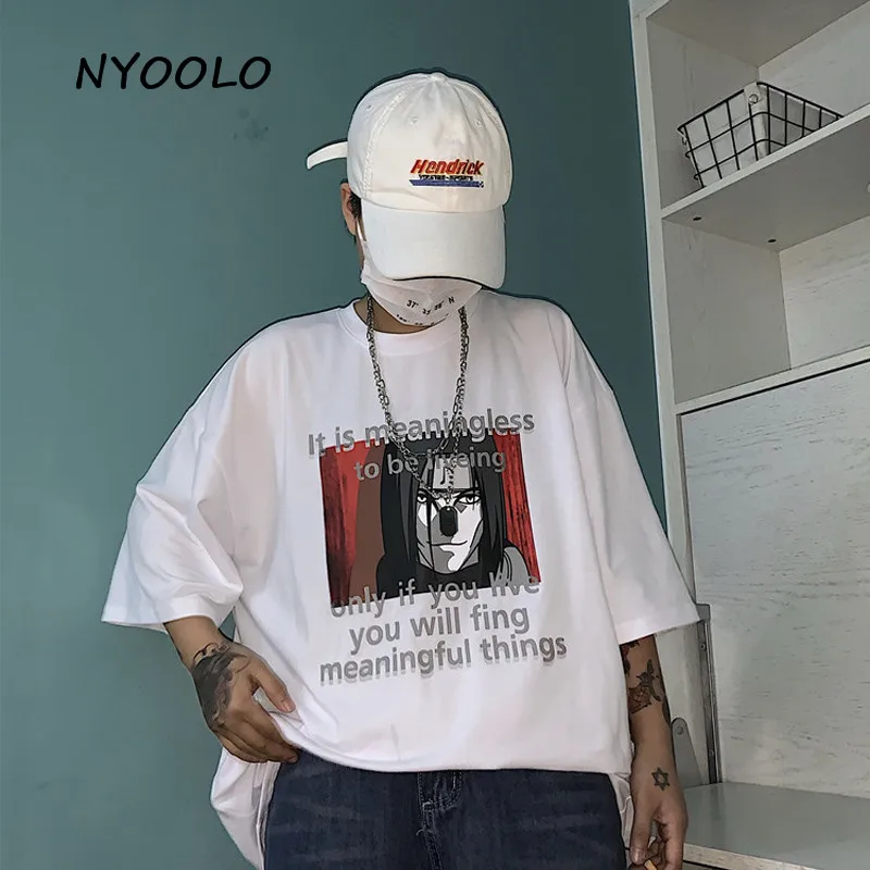 NYOOLO Harajuku винтажный аниме летний с буквенным принтом Футболка Повседневная Уличная футболка с коротким рукавом женская/мужская одежда топы