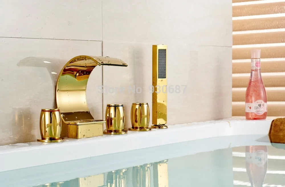 5 шт. золотой кран для ванной с тремя ручками крепления на палубе смеситель|faucet