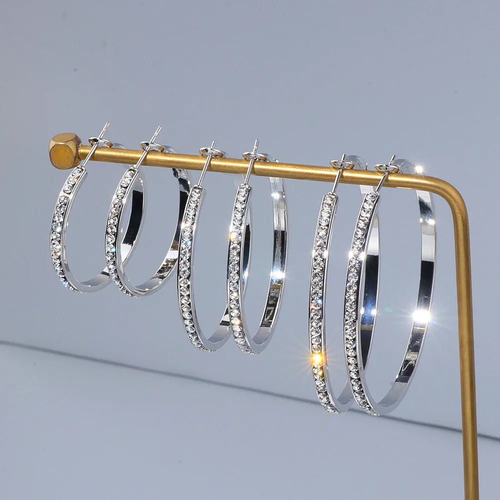 Женские большие круглые серьги кольца с кристаллами WX105|Серьги-кольца| |