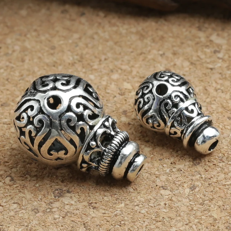 Ручной работы 925 Серебряный счастливый символ бусины в виде гуру выдолбленные