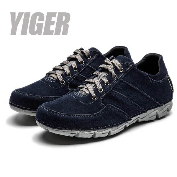 Dark blue casual YIGER/Новая мужская повседневная обувь мужская обувь для отдыха из натуральной кожи и замши, износостойкая, нескользящая, на шнуровке, большие размеры 0313 - Цвет: Dark blue casual