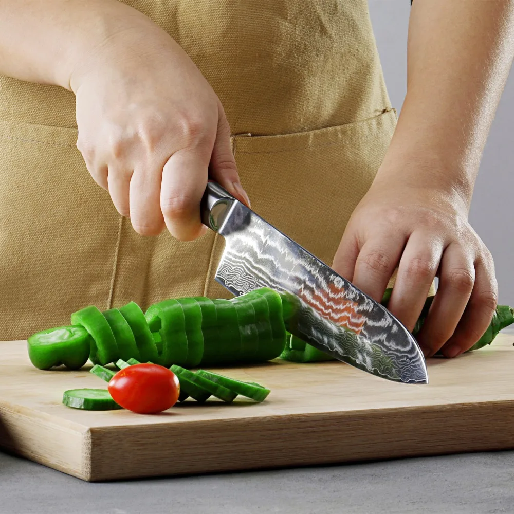 7 дюймовые ножи Santoku кухонные японский Дамаск VG10 стальные лезвия Ультра острый