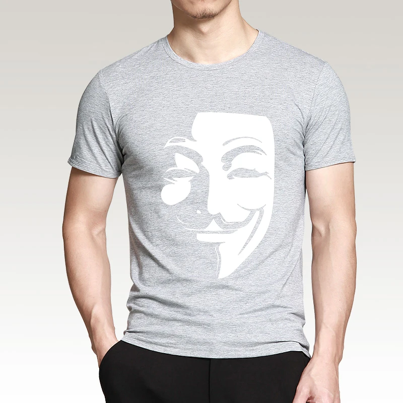 V for Vendetta летняя новая стильная мужская футболка из хлопка высокого качества с круглым вырезом и коротким рукавом Повседневная модная футболка - Цвет: Серый
