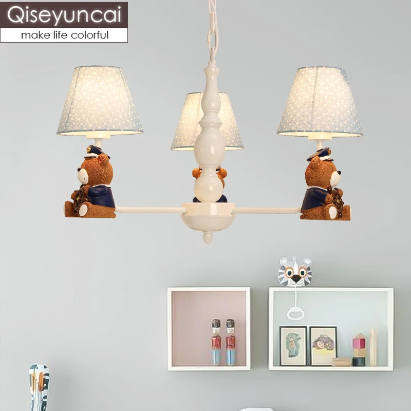 Qiseyuncai Nordic children's room cartoon led bear chandelier cute warm creative boy girl bedroom E27 lamp free shipping | Лампы и