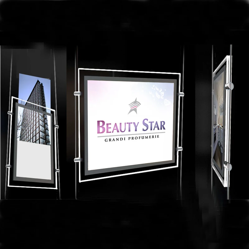 

(4unit/column) A4 Single Side LED Light Pocket Window Display,Suspended Portrait LED Light Pocket Kits with U Pocket